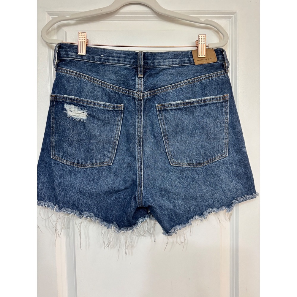 American Eagle Womens Distressed Denim Shorts Dark Wash High Rise Size 8 Cotton - Picture 3 of 10